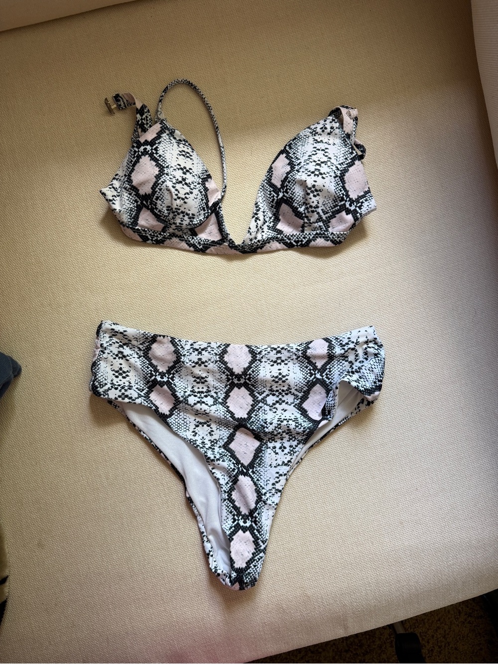 Snake Print Pink & Black Bikini Set